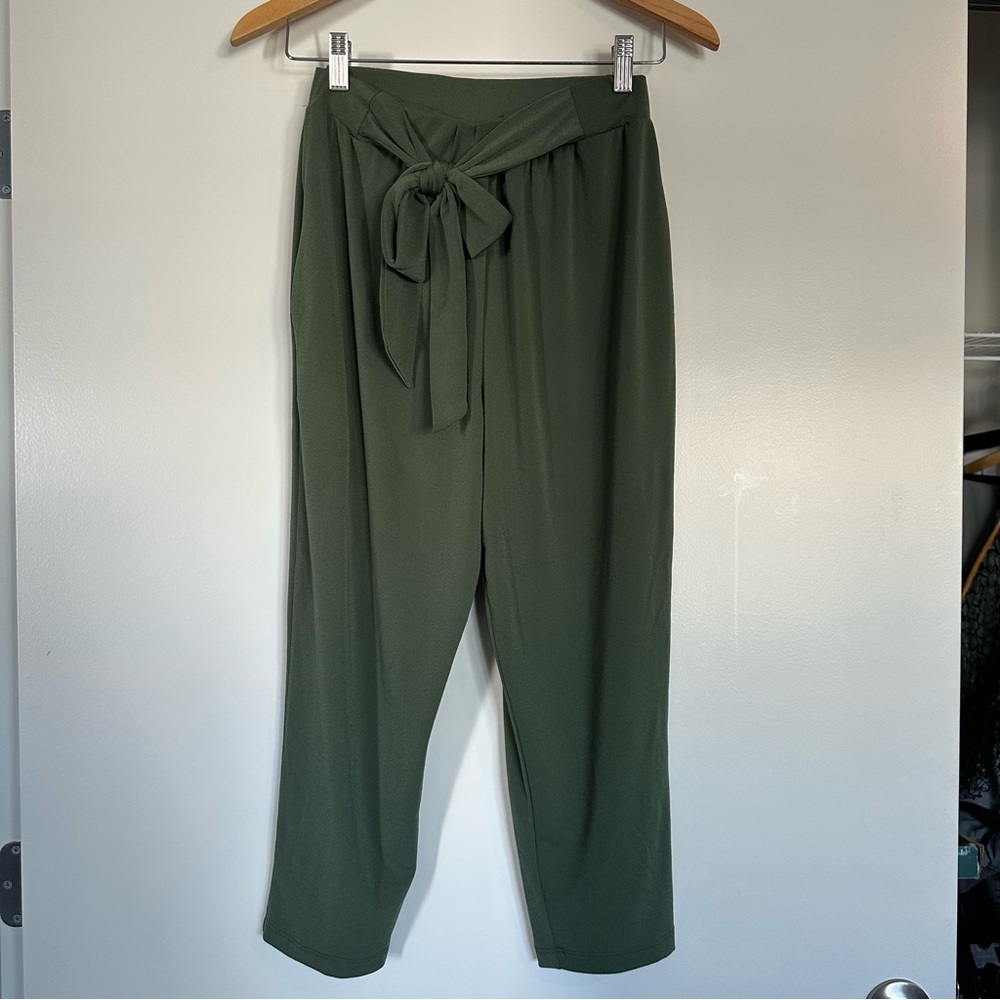 Tie-Waist Olive Tapered Trousers